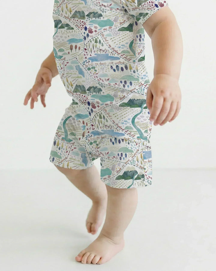 Whimsical Psalms 23 Map Bamboo Two Piece Short Sleeve Shorts Pajama Set