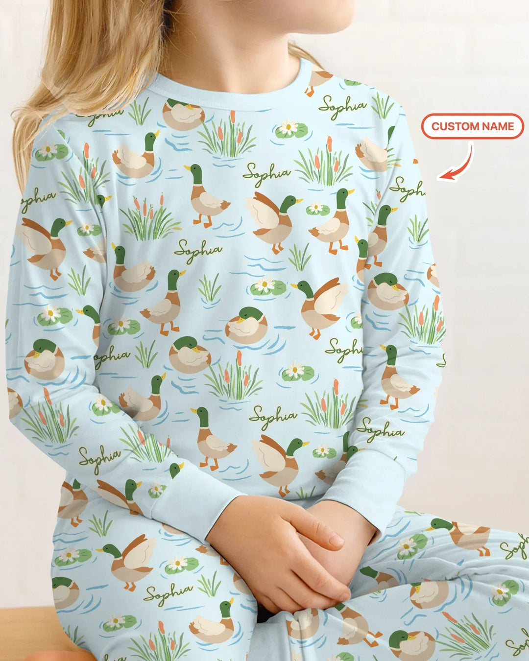 Personalized Mallard Duck Bamboo Two Piece Long Sleeve Pajama Set