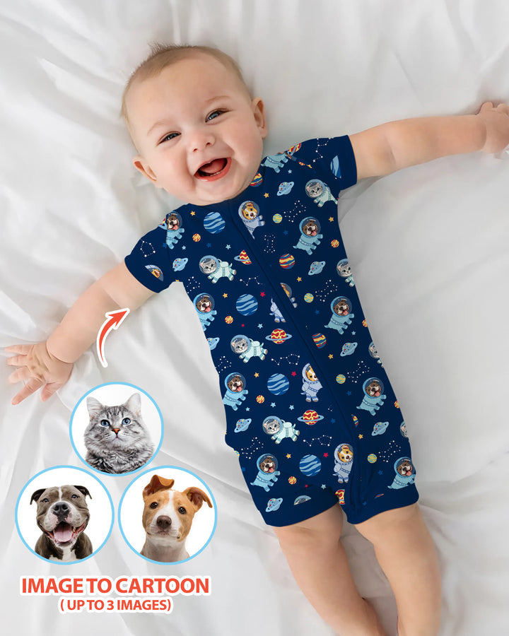 Astronaut Custom Pet Image Family Matching Bamboo Shorty Zippy