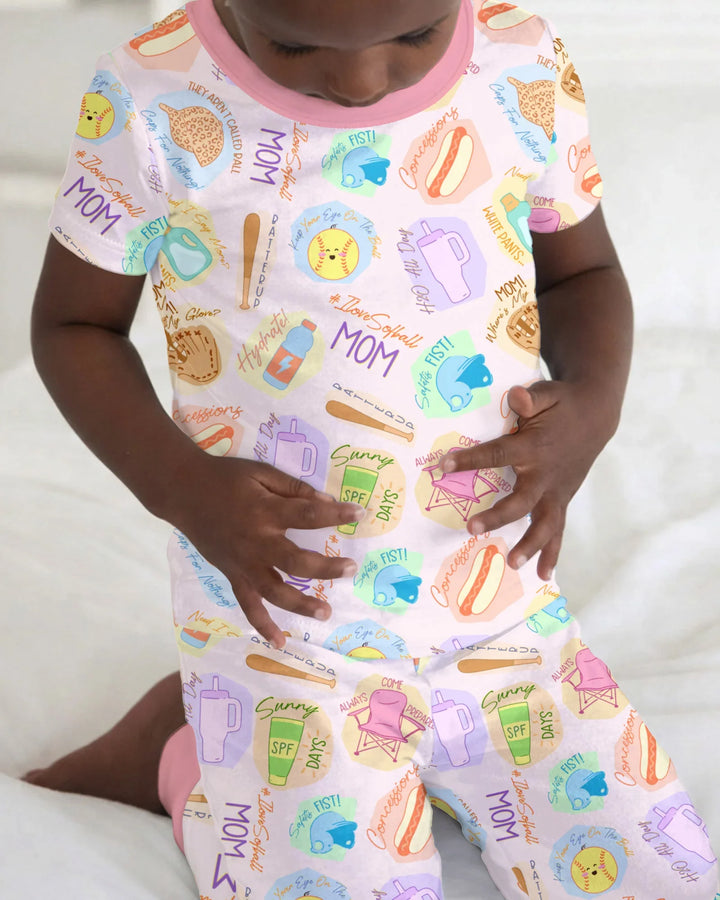 SoftBall Mom Saves The Days Two Piece Short Sleeve Pajama Set