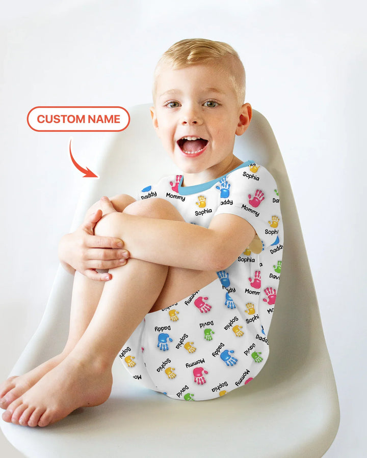 First Mother Day - Handprints Bamboo Two Piece Short Sleeve Shorts Pajama Set