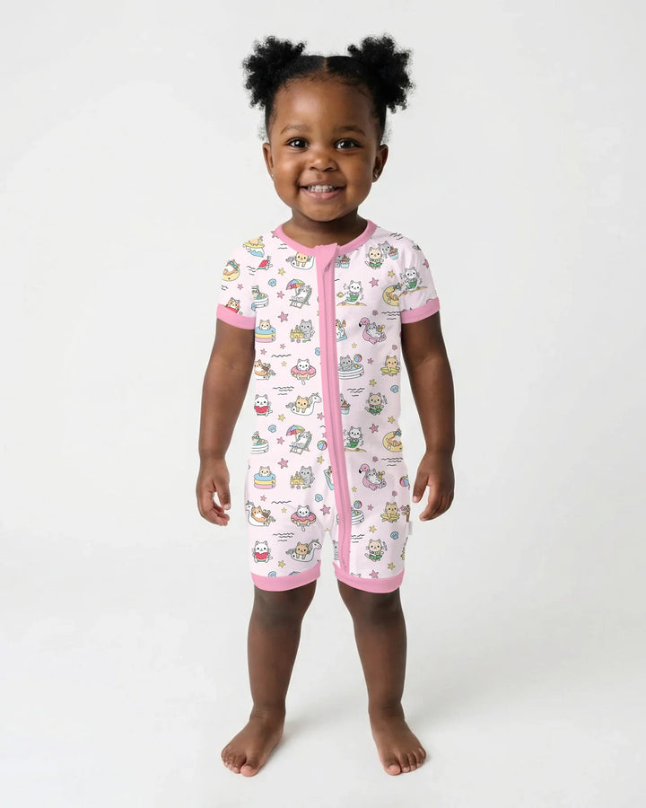 Kawaii Cats Summer Vacation Bamboo Shorty Zippy
