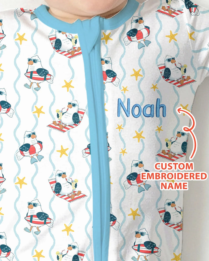 Personalized Embroidered Summer Seagull Baby Bamboo Convertible Zippy