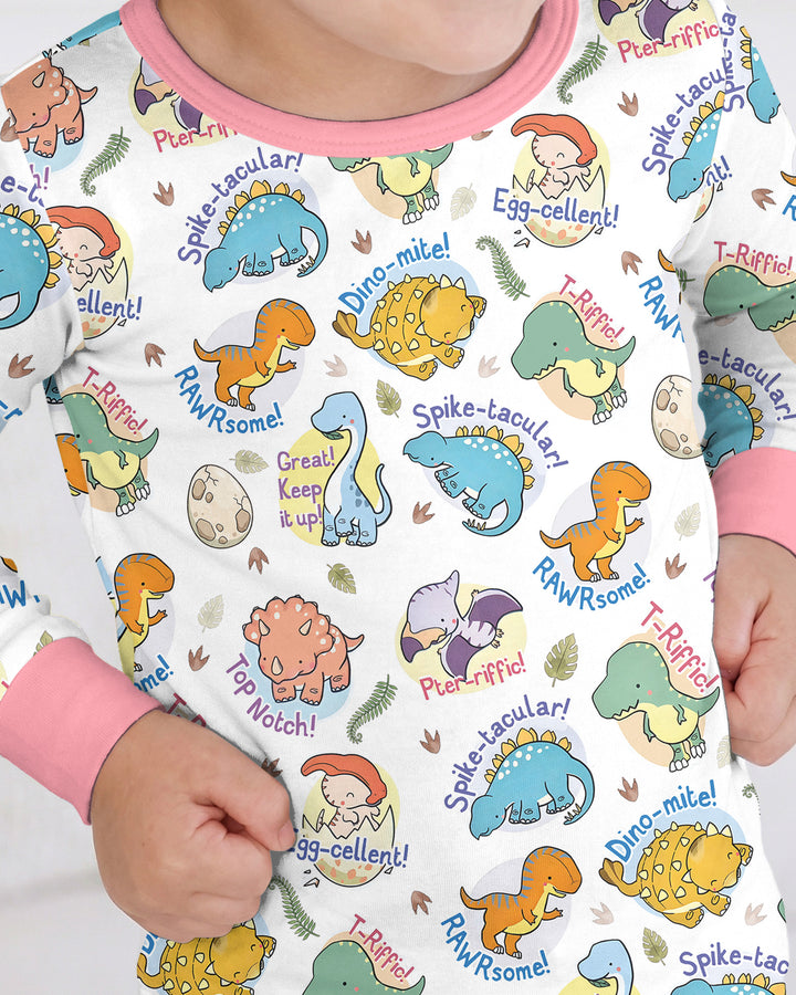 Cute Dinosaur Pun Bamboo Two Piece Long Sleeve Pajama Set