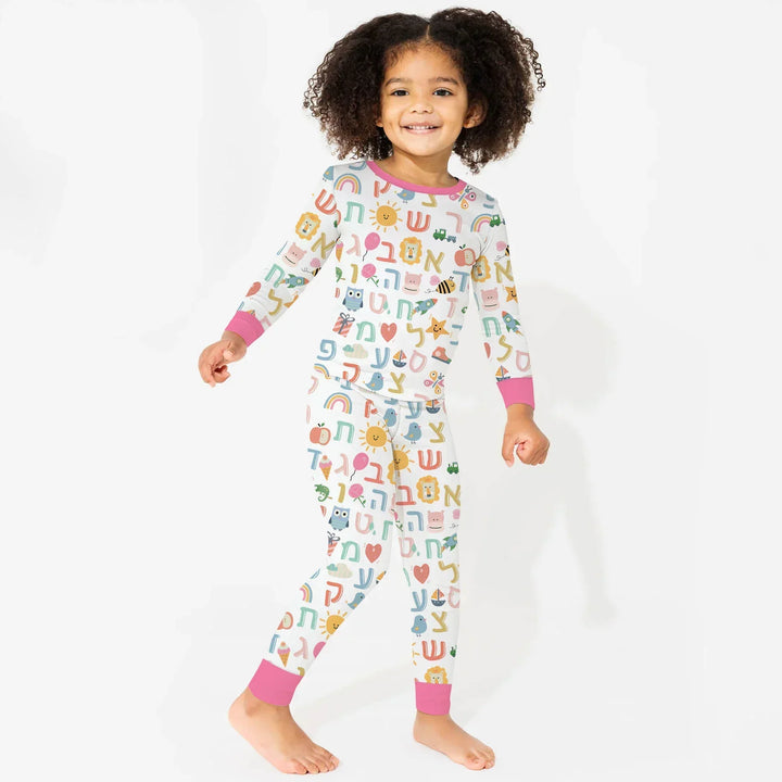 Hebrew Alphabet Bamboo Two Piece Long Sleeve Pajama Set