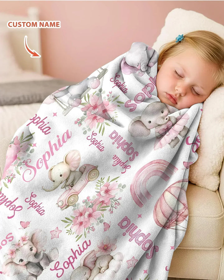 Elephant Love Custom Name Bamboo Blanket