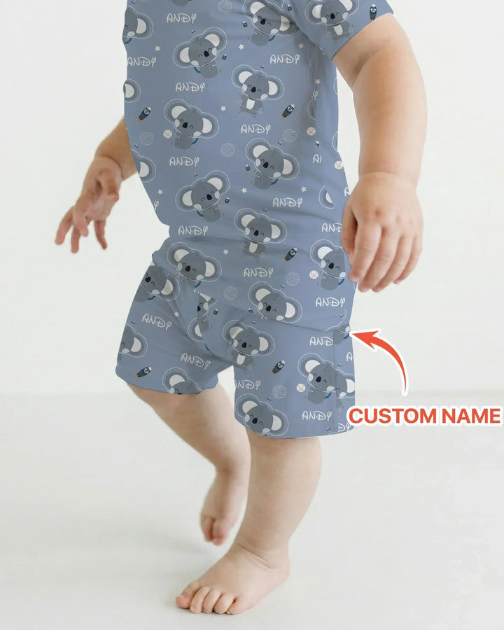 Custom Name Cosmic Koala Bamboo Two Piece Short Sleeve Shorts Pajama Set
