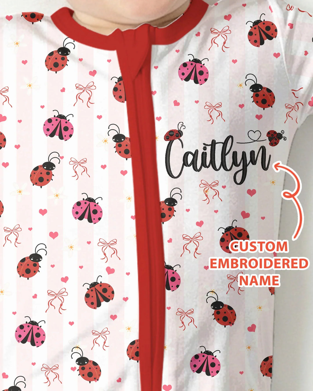 Custom Embroidered Name Ladybug Bamboo Convertible Zippy