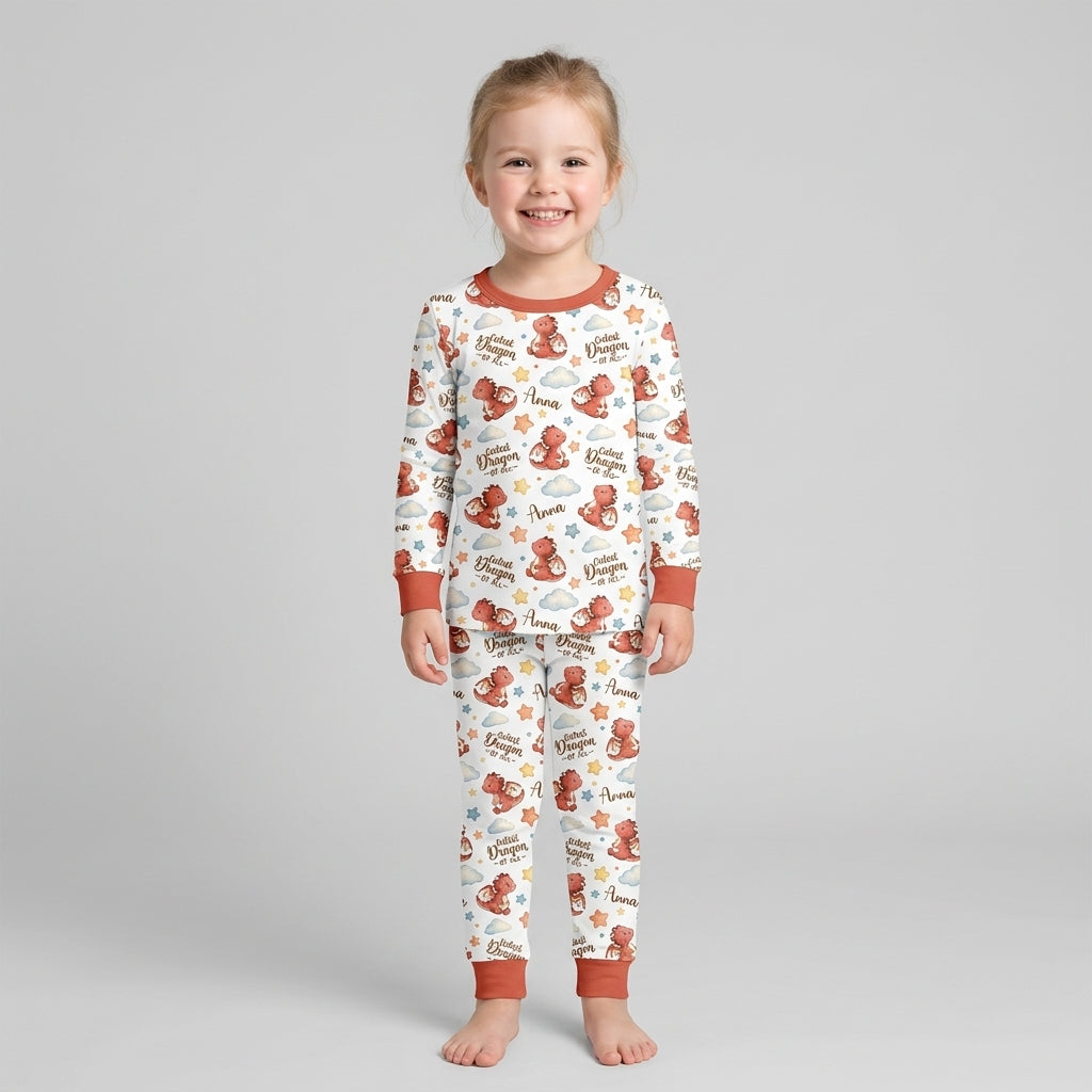 Custom Name Cutest Dragon Of All Bamboo Two Piece Long Sleeve Pajama Set