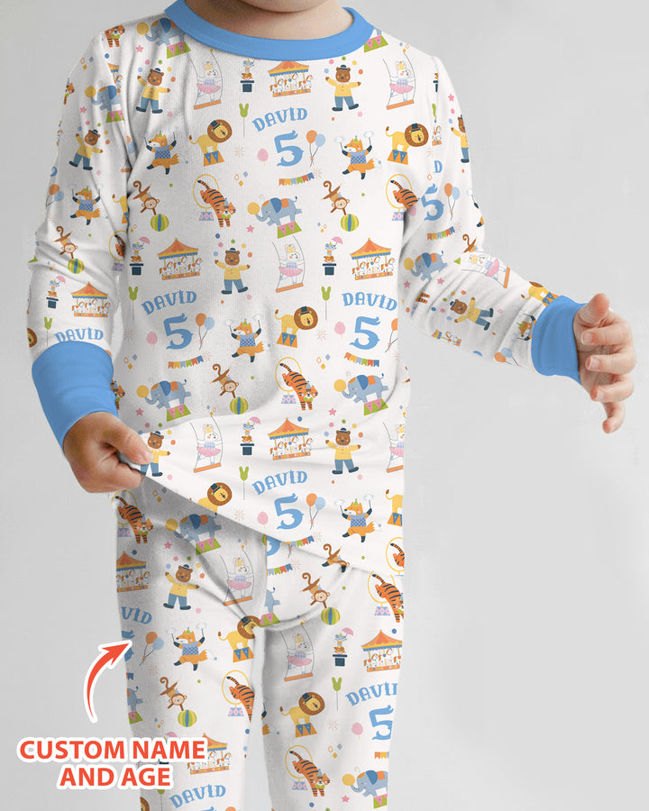 Custom Name Birthday Circus Bamboo Two Piece Long Sleeve Pajama Set