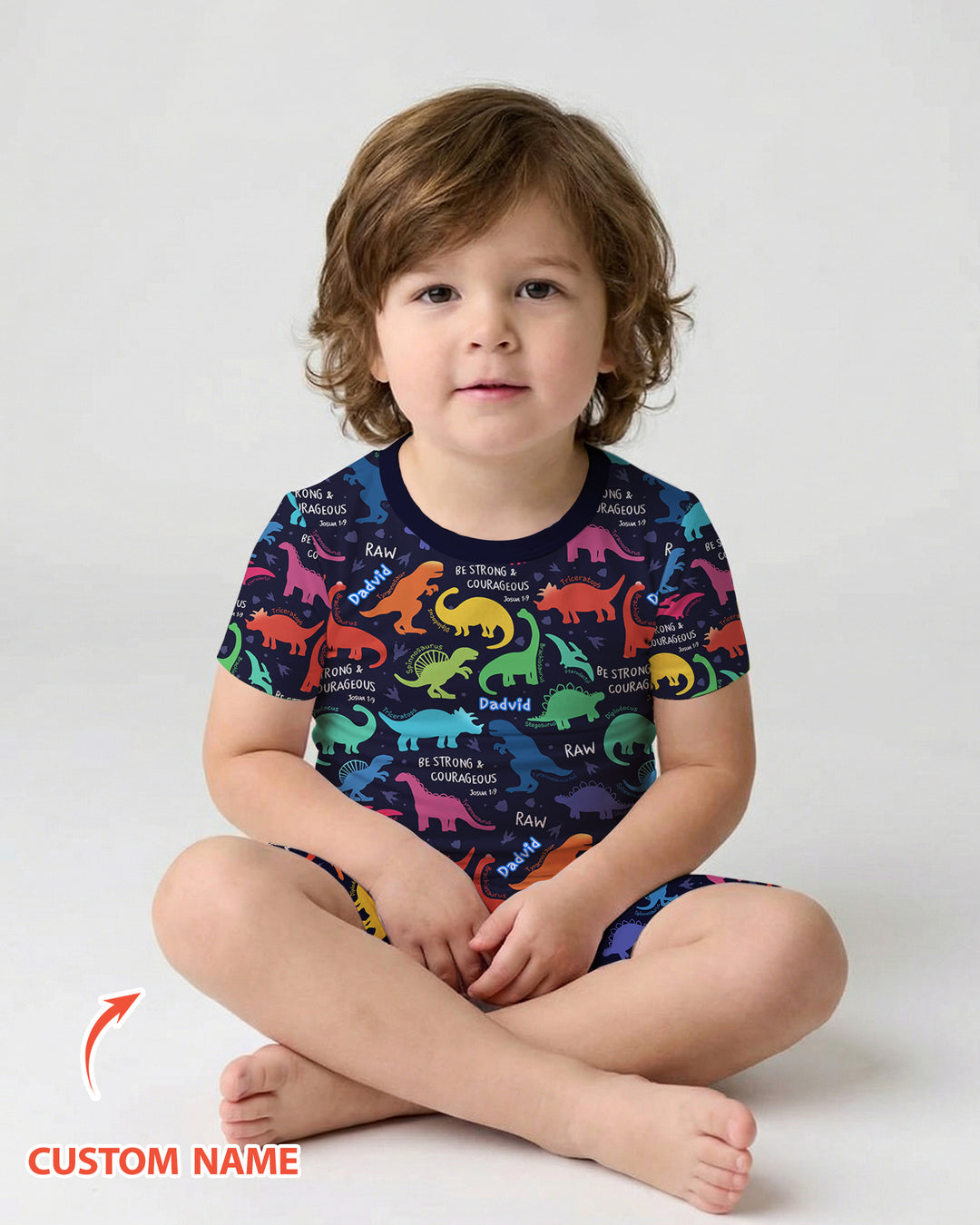 Be Strong and Courageous Dinosaur Christian Bamboo Two Piece Short Sleeve Shorts Pajama Set