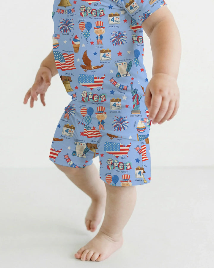 Hand Drawn Patriotic Iconic Bamboo Two Piece Long Sleeve Pajama Set