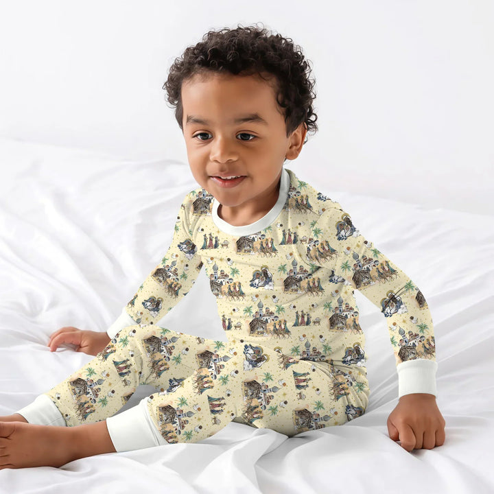 Nativity Christmas Family Matching Family Bamboo Two Piece Long Sleeve Pajama Set