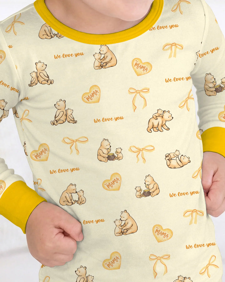 Sweat Yellow Mama Bear Two Piece Long Sleeve Pajama Set
