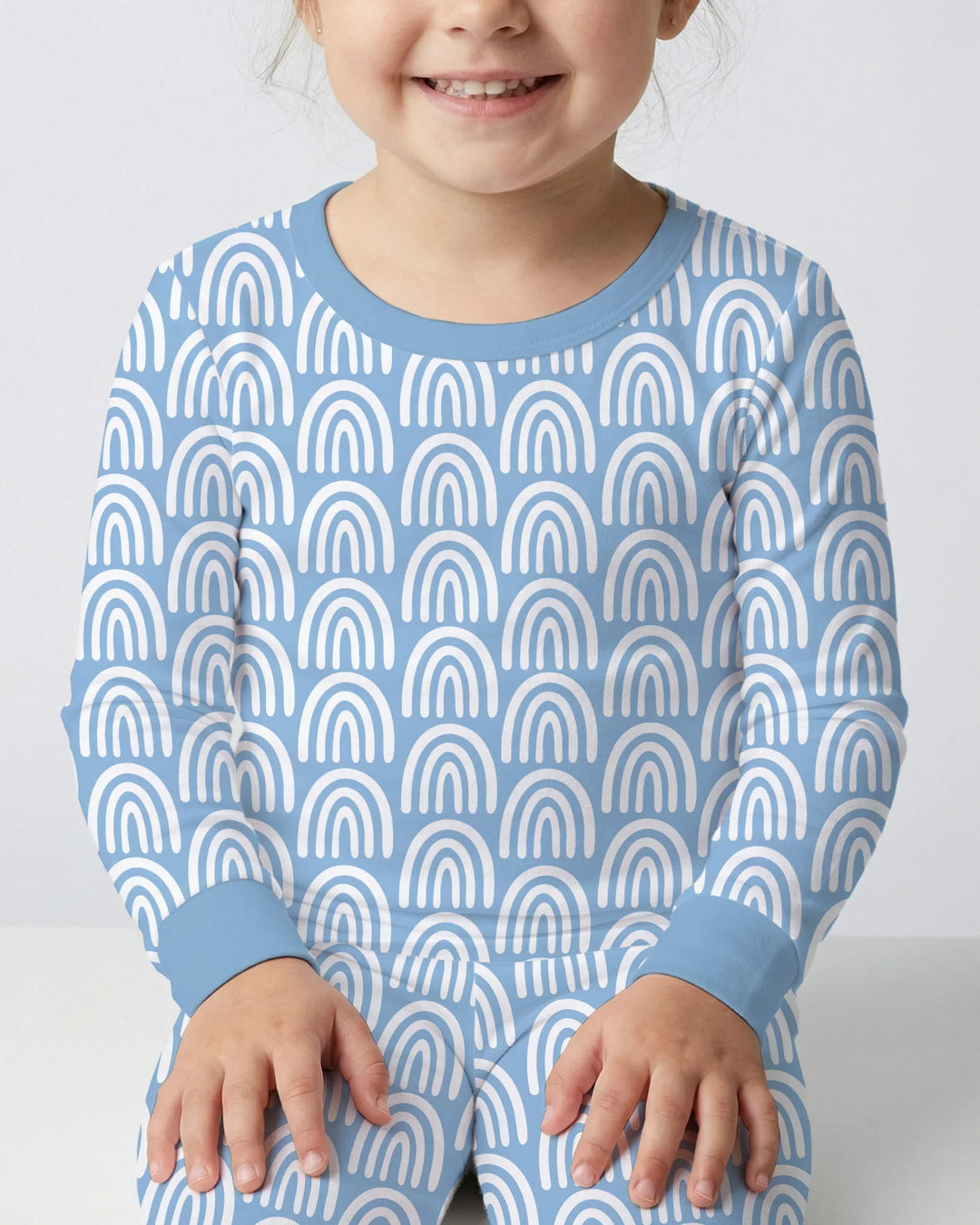 Sky Blue Rainbows Bamboo Two Piece Long Sleeve Pajama Set