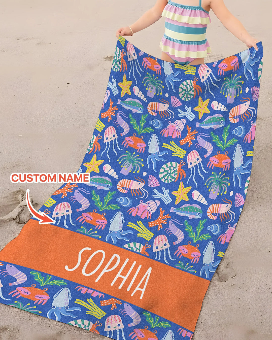 Custom Name Under The Sea Beach Towel