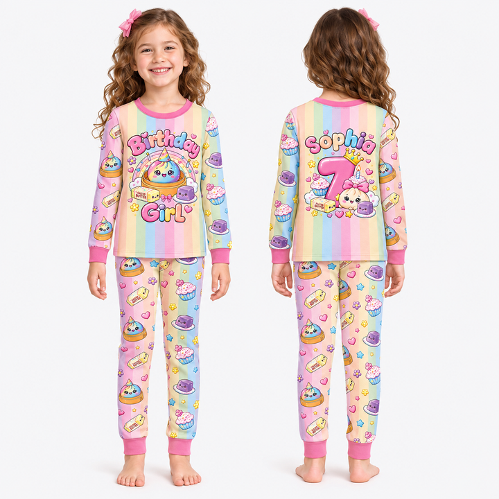 Personalized Squishy Party Birthday Girl Bamboo Two Piece Long Sleeve Pajama Set