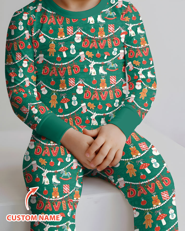 Merry Gingerbread Custom Name Bamboo Two Piece Long Sleeve Pajama Set