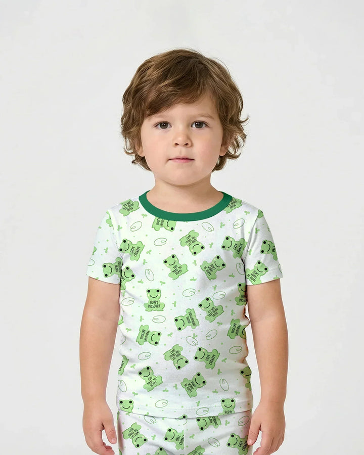 Marzipan Passover Conversation Frogs Bamboo Two Piece Short Sleeve Shorts Pajama Set