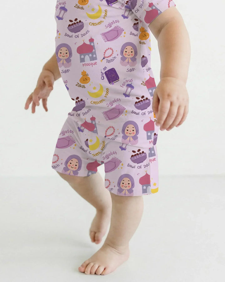 Happy Ramadhan Bamboo Two Piece Short Sleeve Shorts Pajama Set