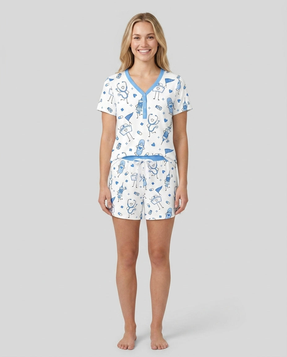 Cute Nurse Crew Bamboo Women Short Sleeve Short Pajama Set