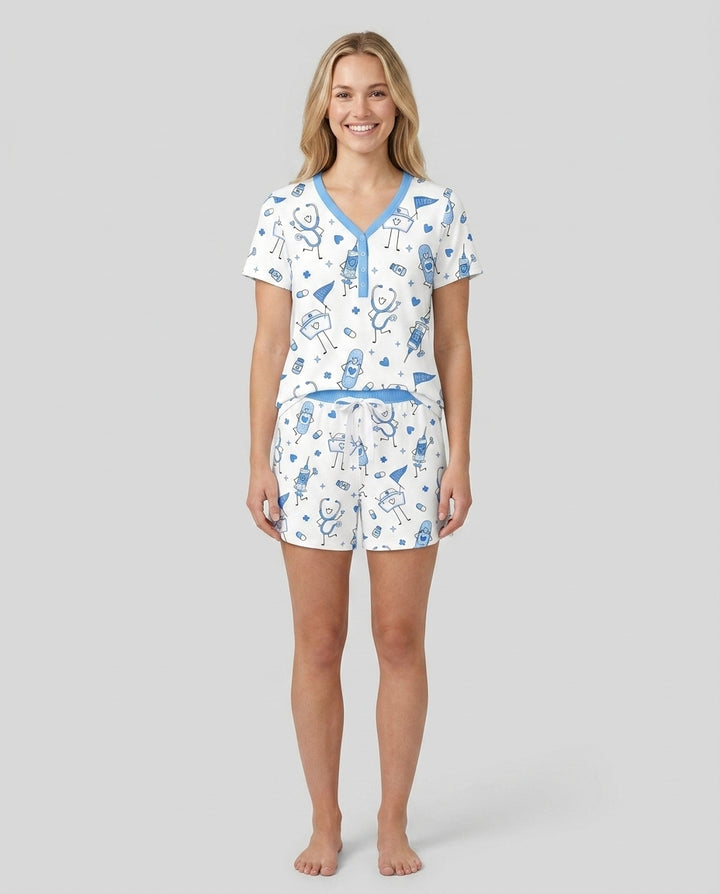 Cute Nurse Crew Bamboo Women Short Sleeve Short Pajama Set
