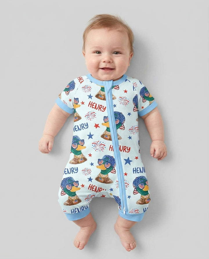 Custom Name Patriotic Mallard Duck  Bamboo Shorty Zippy