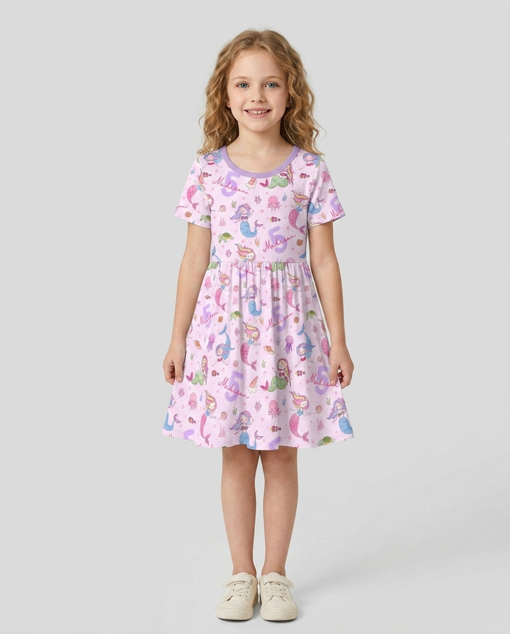 Custom Name Birthday Mermaid Bamboo Twirl Dress