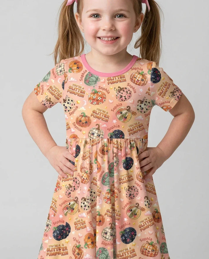 Custom Name You're A Glitter Pumpkin Bamboo Twirl Dress