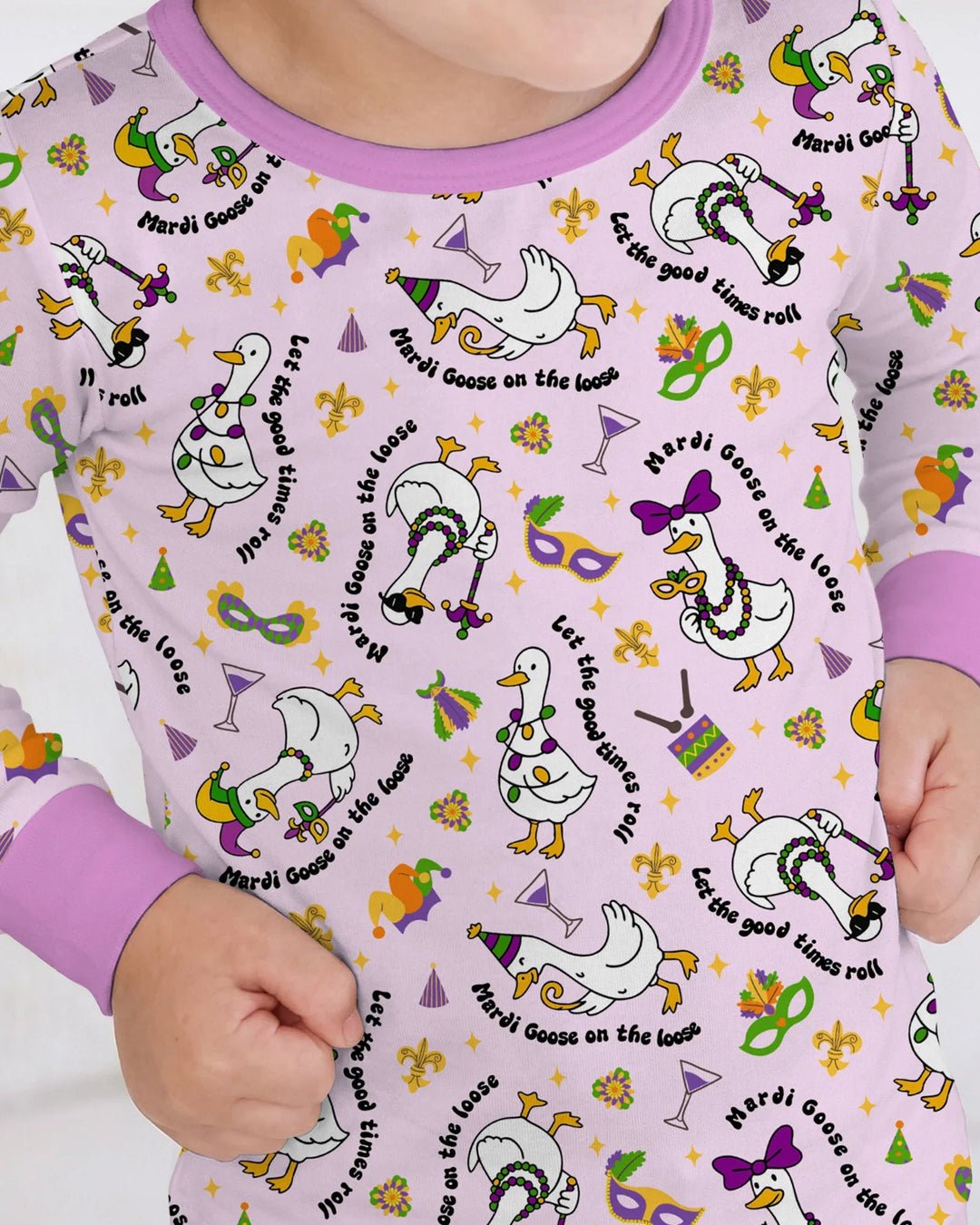 Mardi Gras Silly Goose Bamboo Two Piece Long Sleeve Pajama Set