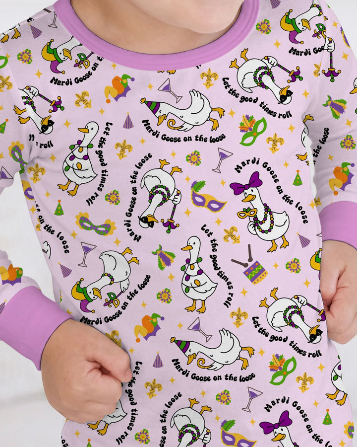 Mardi Gras Silly Goose Bamboo Two Piece Long Sleeve Pajama Set