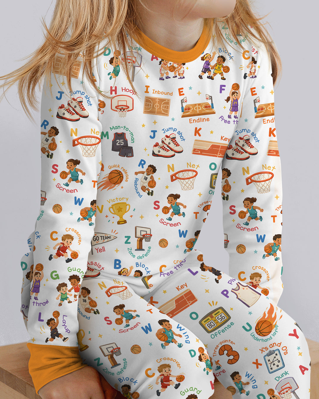 Basketball Alphabet Bamboo Two Piece Long Sleeve Pajama Set