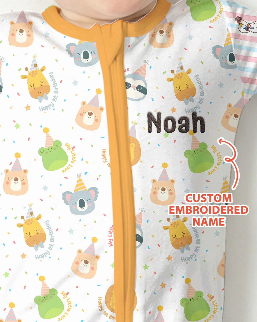 1st Birthday Personalized Embroidered Baby Bamboo Convertible Zippy