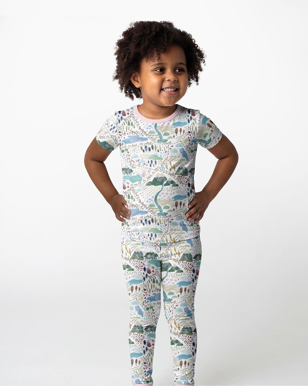 Whimsical Psalms 23 Map Bamboo Two Piece Short Sleeve Pajama Set