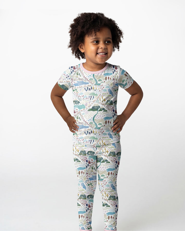 Whimsical Psalms 23 Map Bamboo Two Piece Short Sleeve Pajama Set
