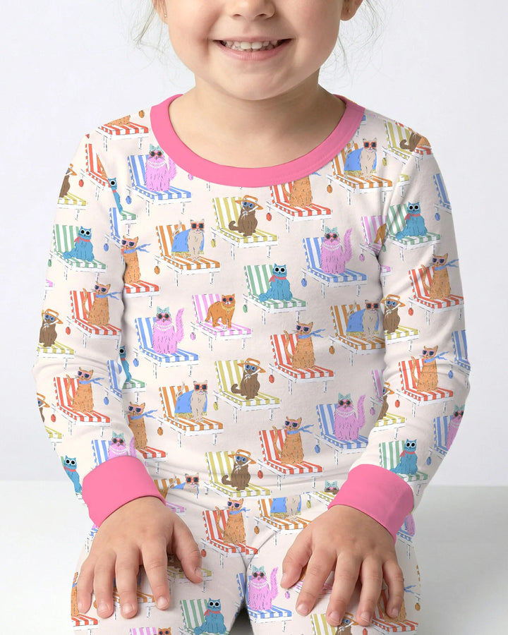 Meow Sunbathing Mommy & Me Matching Bamboo Two Piece Long Sleeve Pajama Set