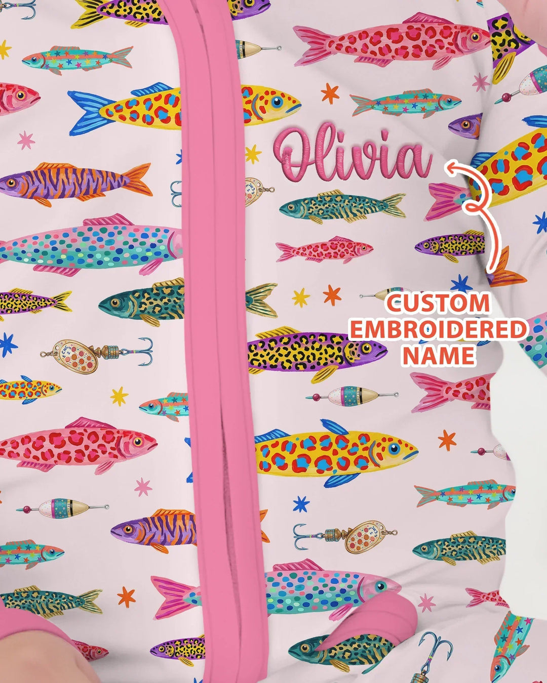 Custom Name Embroidered Colorful Fish Bamboo Convertible Zippy