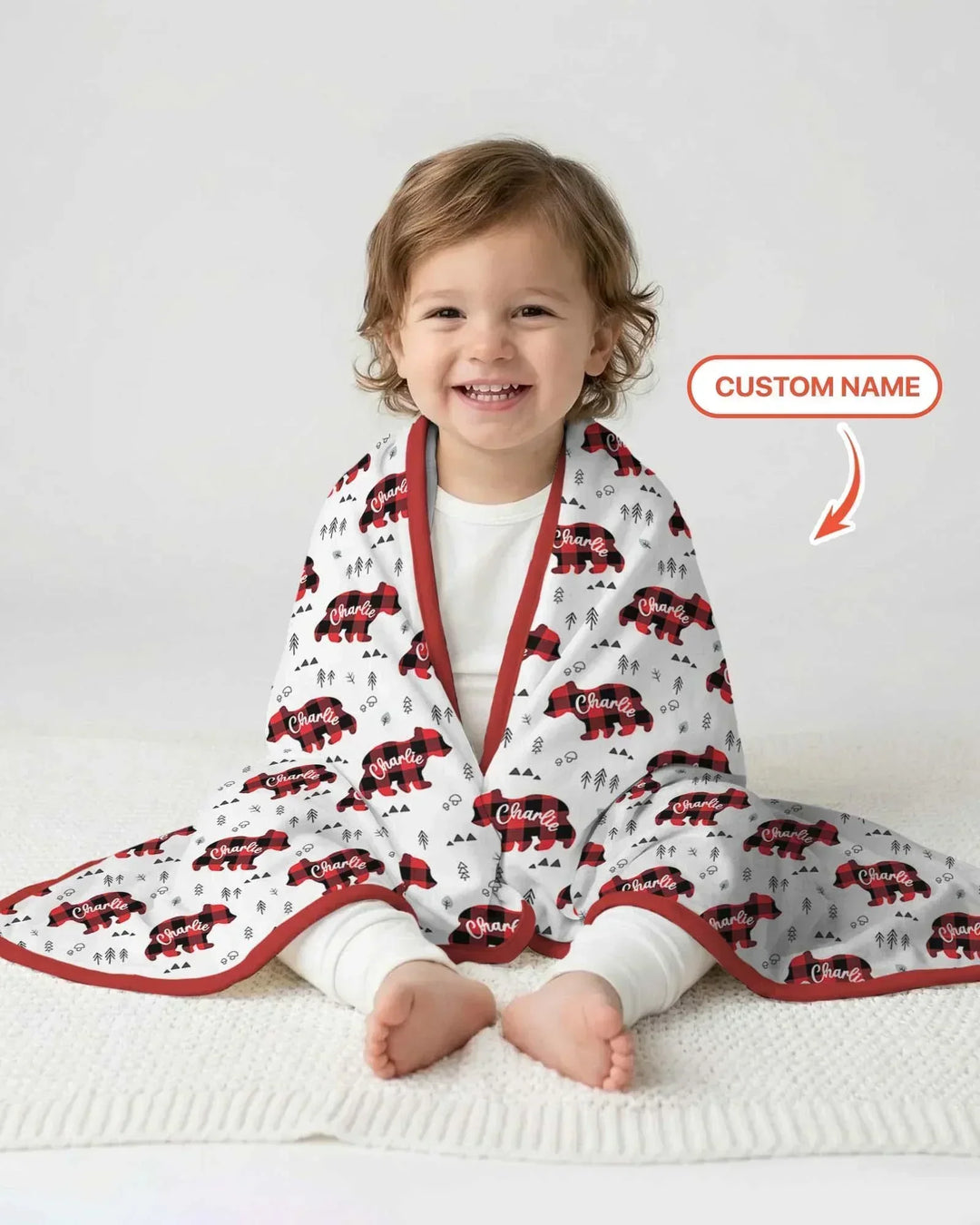 Custom Name Family Bear Matching Bamboo Blanket