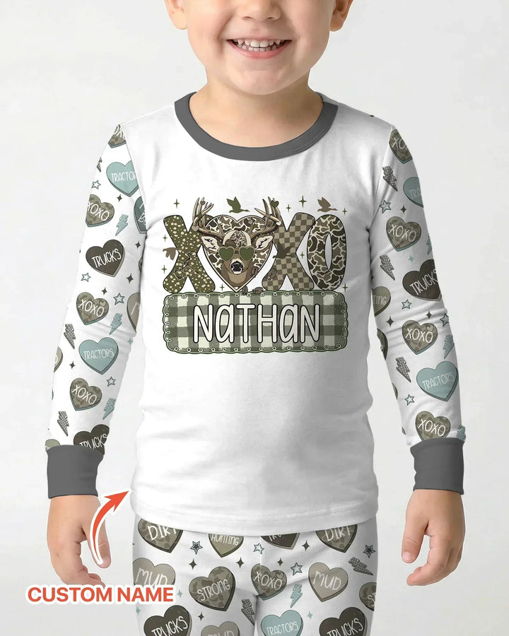 Personalized Hunting Sweethearts Candy Daddy & Me Matching Bamboo Two Piece Long Sleeve Pajama Set
