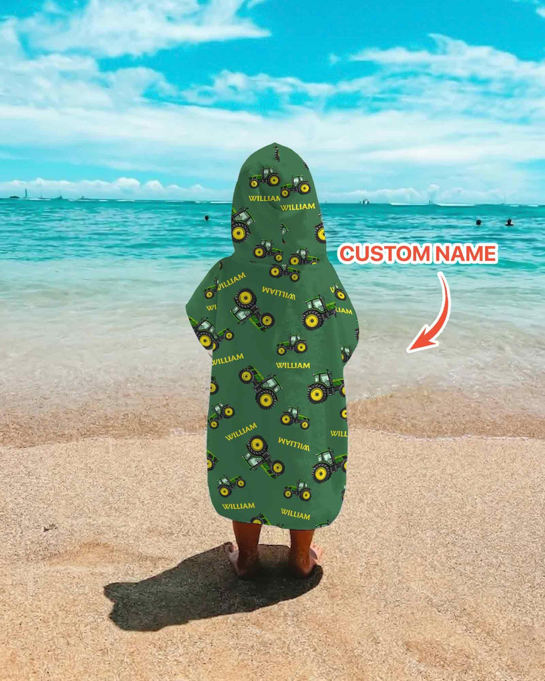 Custom Name Green Tractors Matching Daddy & Me Bamboo Swim Poncho
