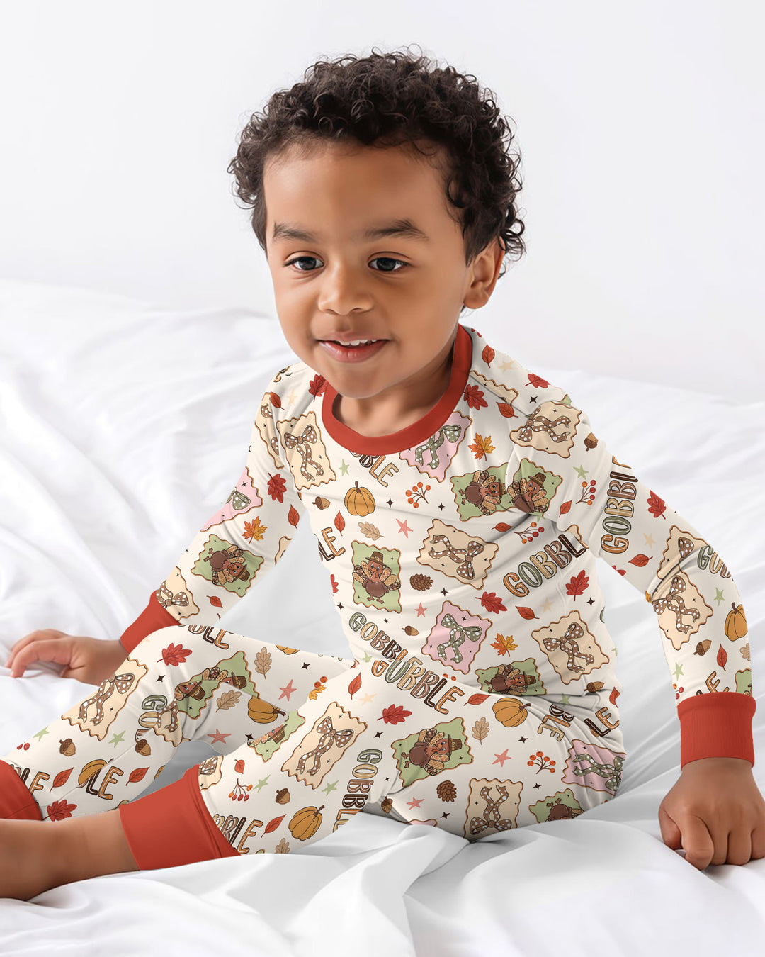 Preppy Thanksgiving Gobble Bamboo Two Piece Long Sleeve Pajama Set