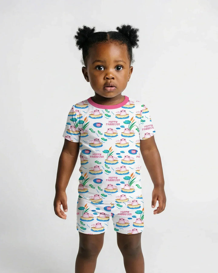 Hoppy Passover Family Matching Bamboo Two Piece Short Sleeve Shorts Pajama Set