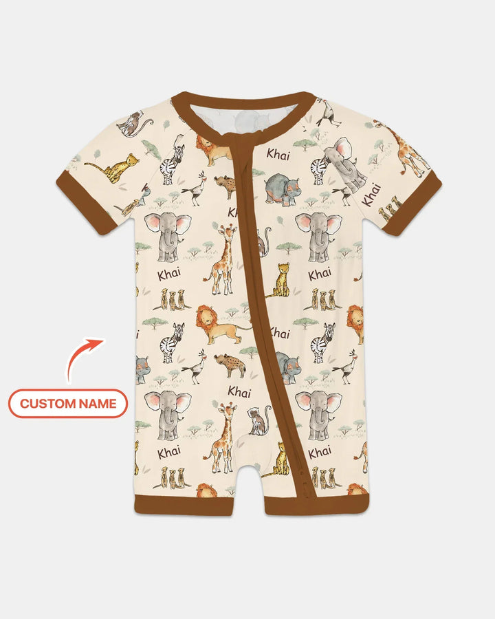 Safari Friends Custom Name Bamboo Shorty Zippy