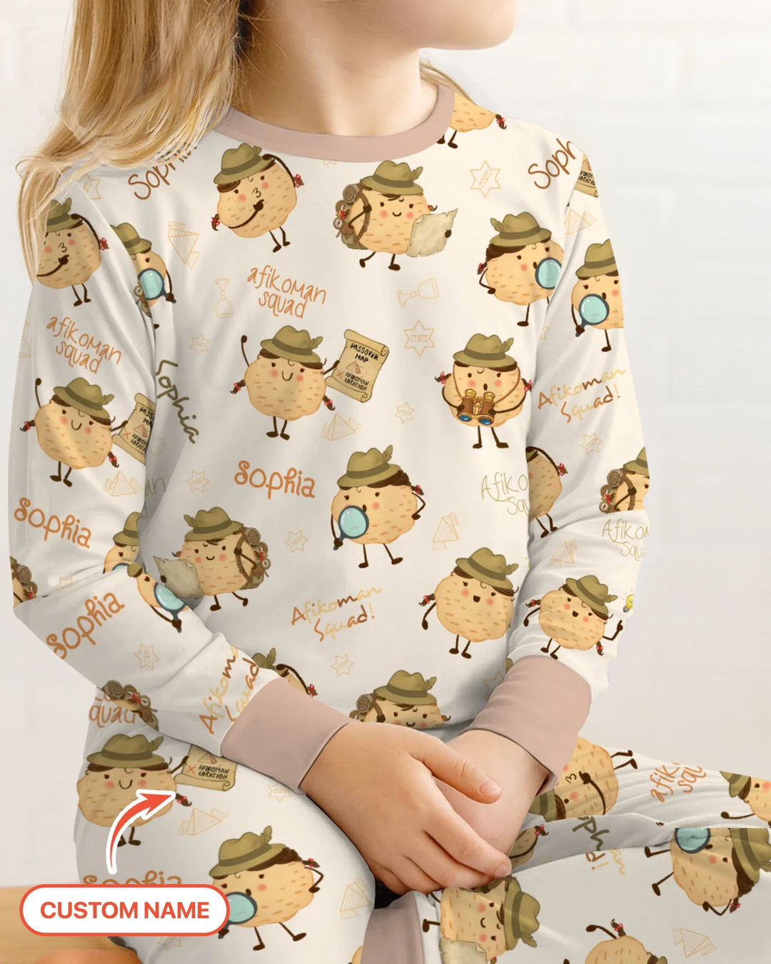 Custom Name Passover Afikoman Bamboo Two Piece Long Sleeve Pajama Set