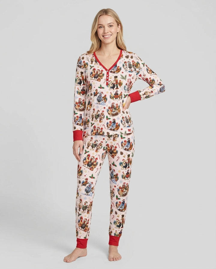 Funny Roosters On Christmas Bamboo Women Pajama Set