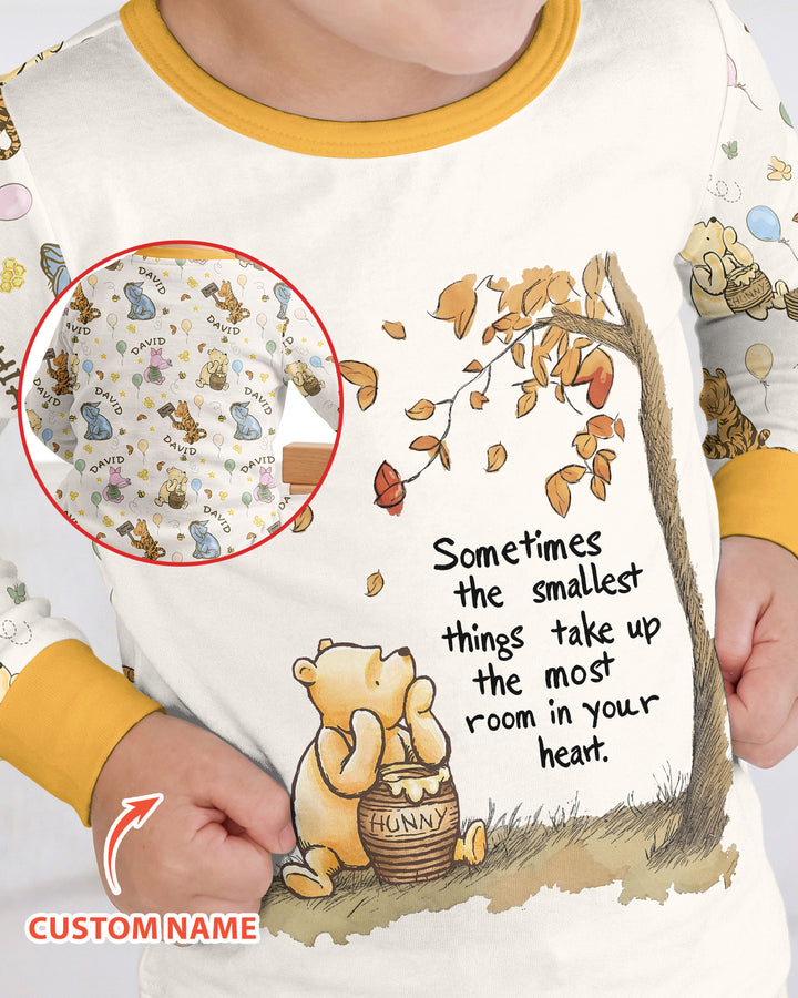 Little Things, Big Love Classic Bear Custom Name Bamboo Two Piece Long Sleeve Pajama Set