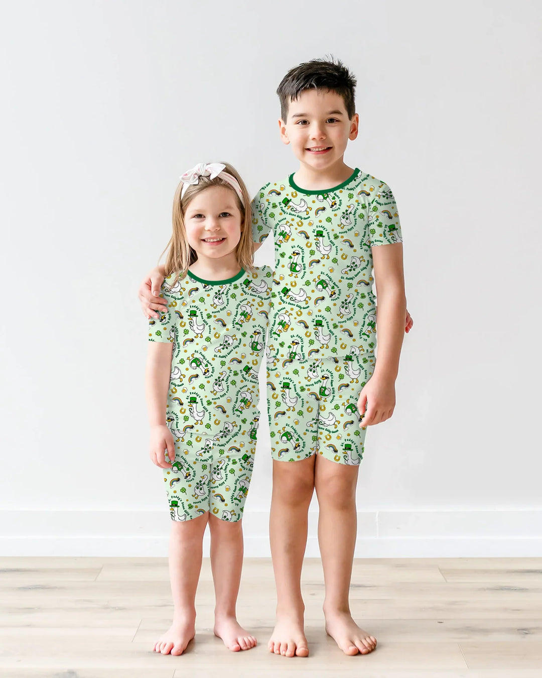 St. Patrick's Day Silly Goose Bamboo Two Piece Short Sleeve Shorts Pajama Set