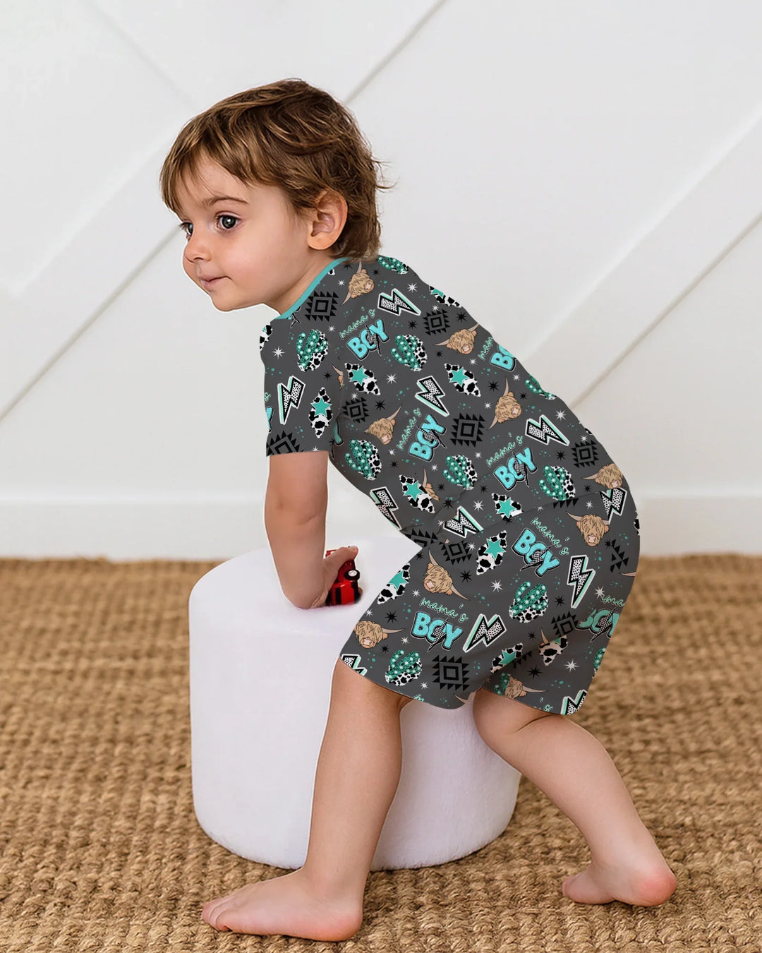 Western Mama & Me Matching  Bamboo Two Piece Short Sleeve Shorts Pajama Set