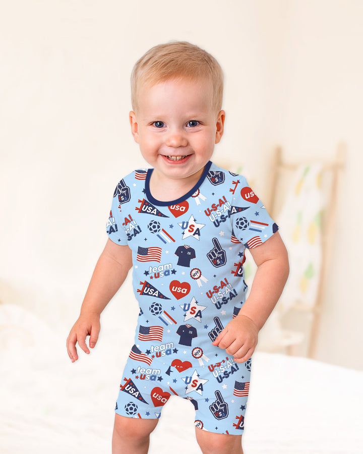 Soccer Party Team USA Bamboo Two Piece Short Sleeve Shorts Pajama Set