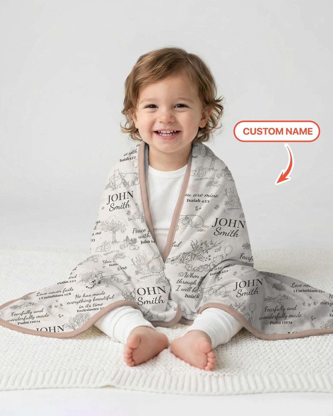 Classic Bear Bible Verse Custom Name Bamboo Blanket